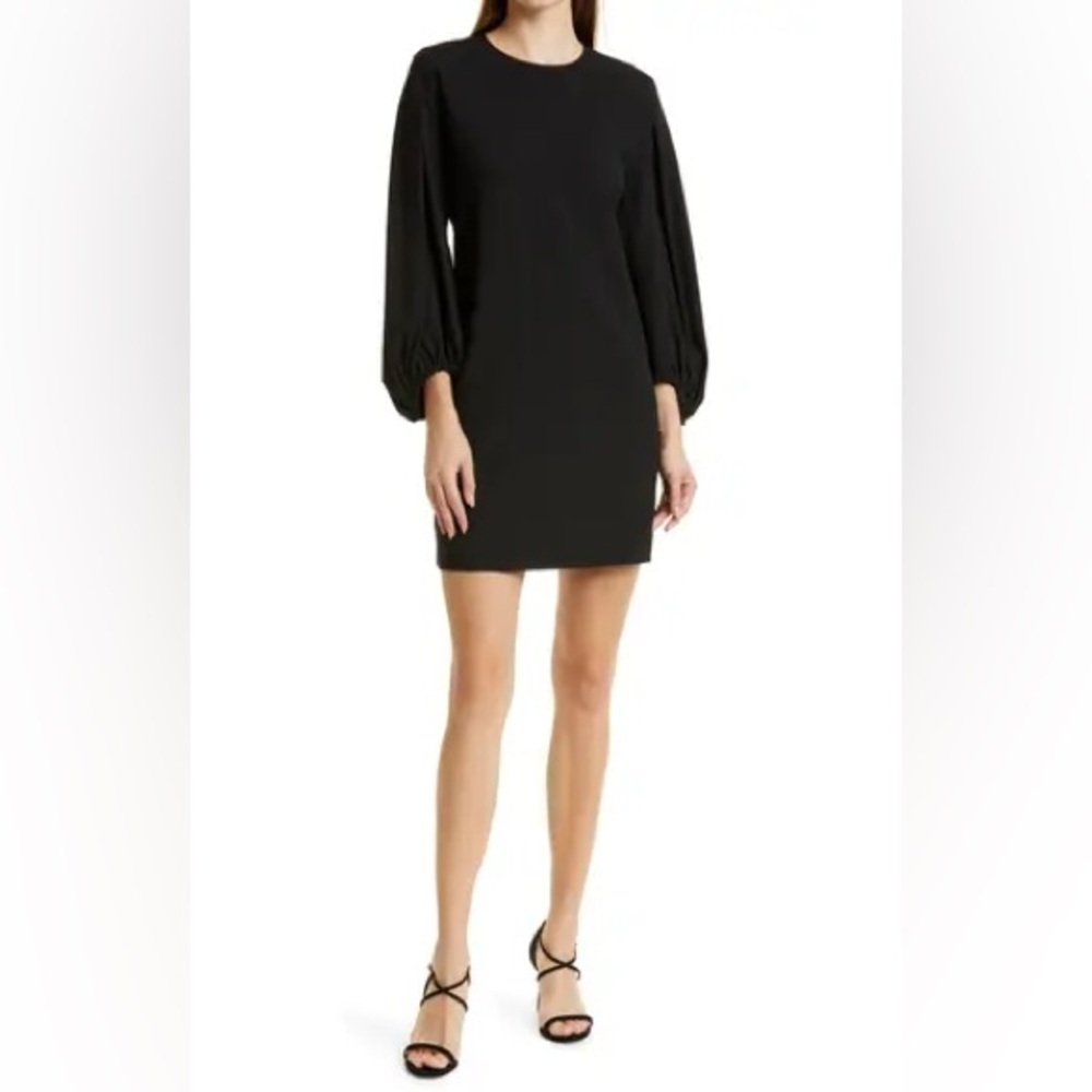 HUGO BOSS Dageta Balloon Sleeve Shift Mini Dress in Black Size 2 NWT
